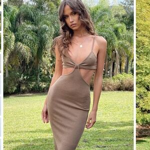 JOCELYN CUT OUT MIDI DRESS BROWN